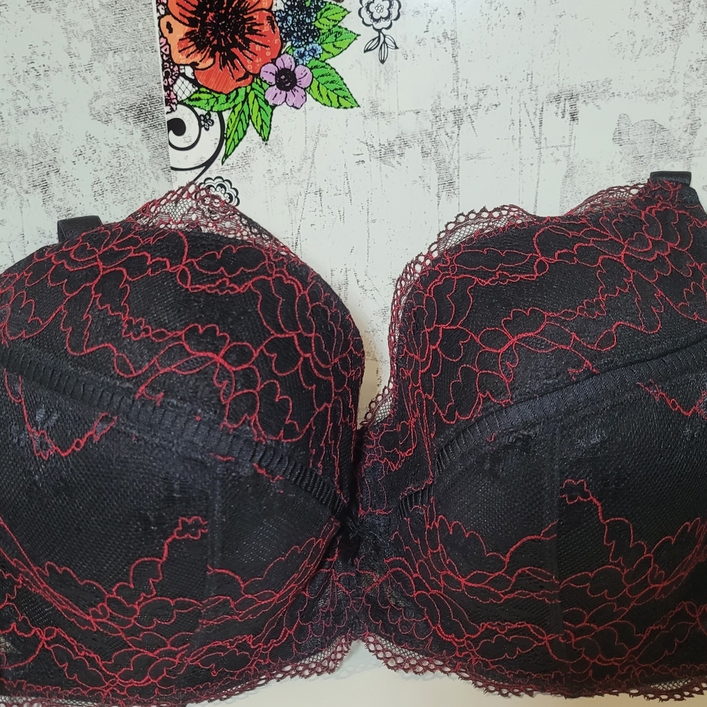Deesse 38DD underwire red/black lace bra
